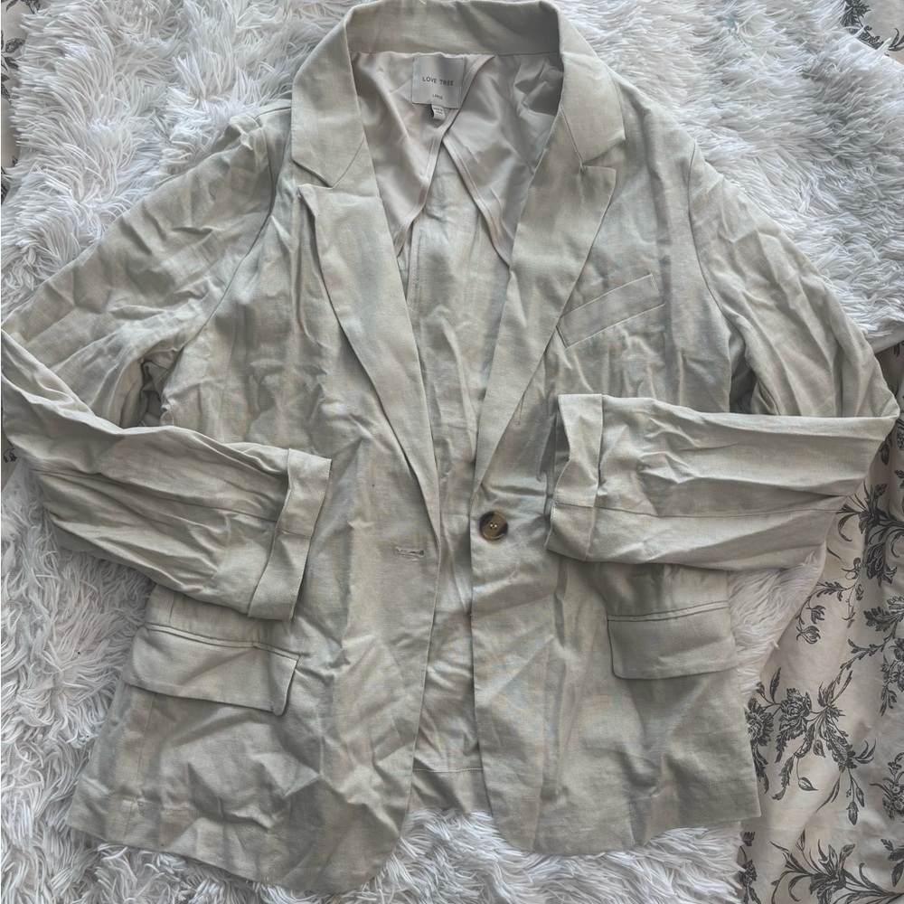 Love Tree Linen Look Boyfriend Blazer Jacket Beige Women’s Large